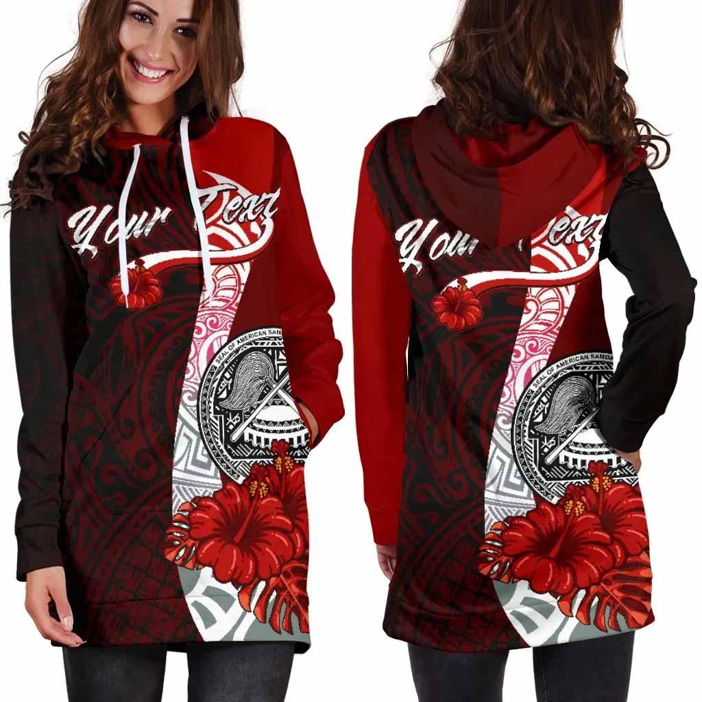 American Samoa Polynesian Custom Personalised Hoodie Dress - Coat Of Arm With Hibiscus