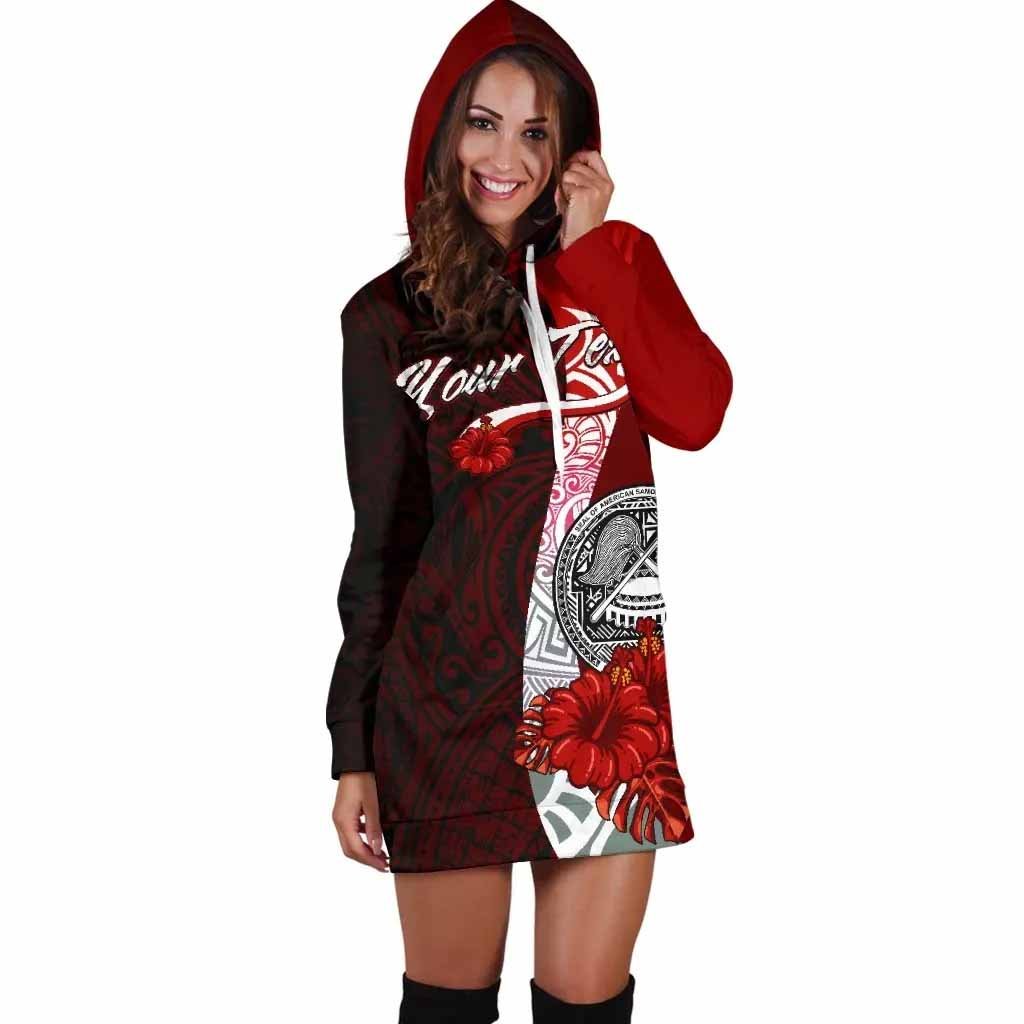 American Samoa Polynesian Custom Personalised Hoodie Dress - Coat Of Arm With Hibiscus