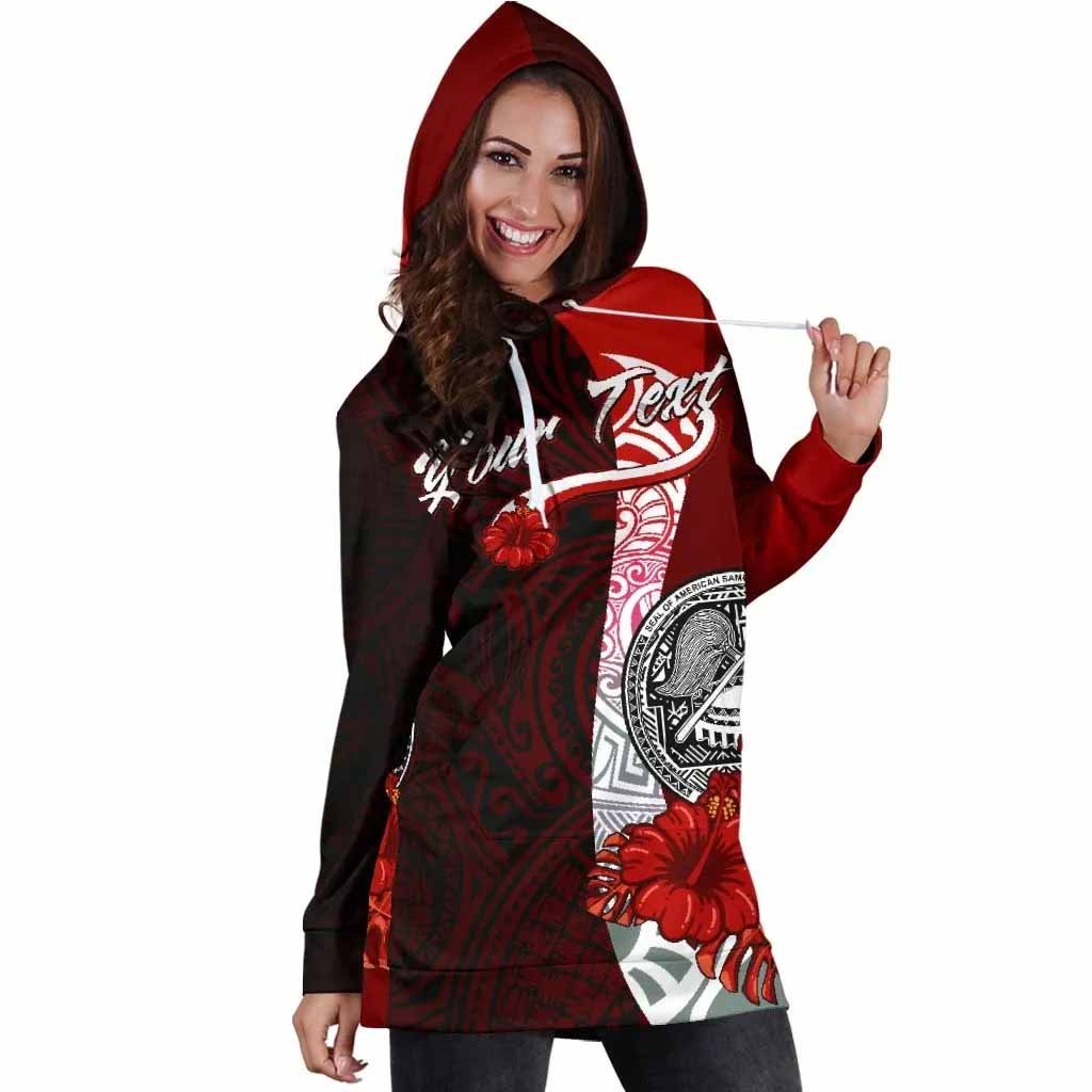 American Samoa Polynesian Custom Personalised Hoodie Dress - Coat Of Arm With Hibiscus