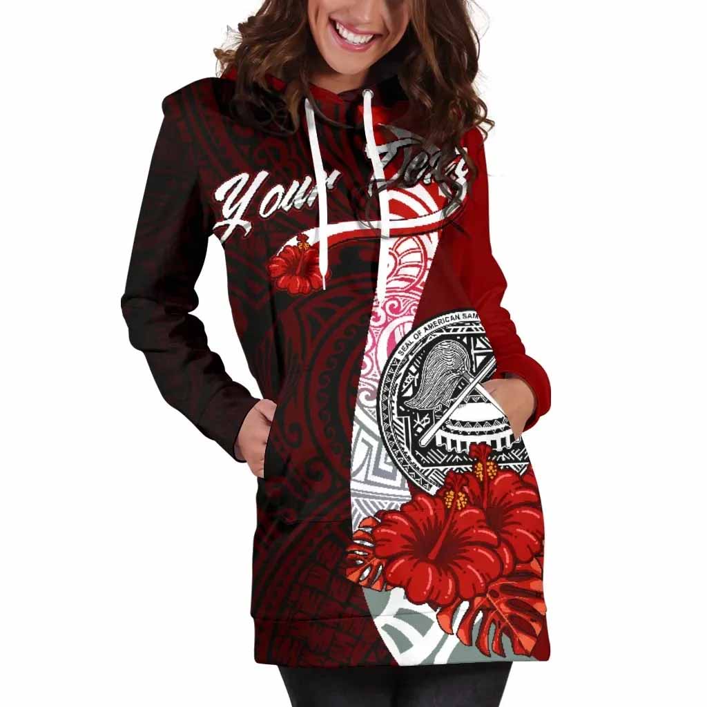American Samoa Polynesian Custom Personalised Hoodie Dress - Coat Of Arm With Hibiscus