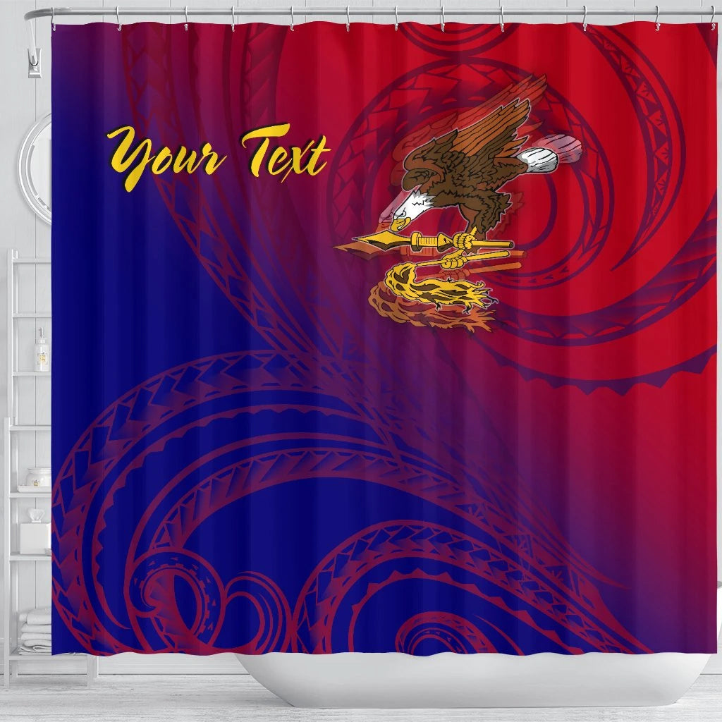 American Samoa Polynesian Custom Personalised Personalized Shower Curtain - Bald Eagle (Blue - Red)