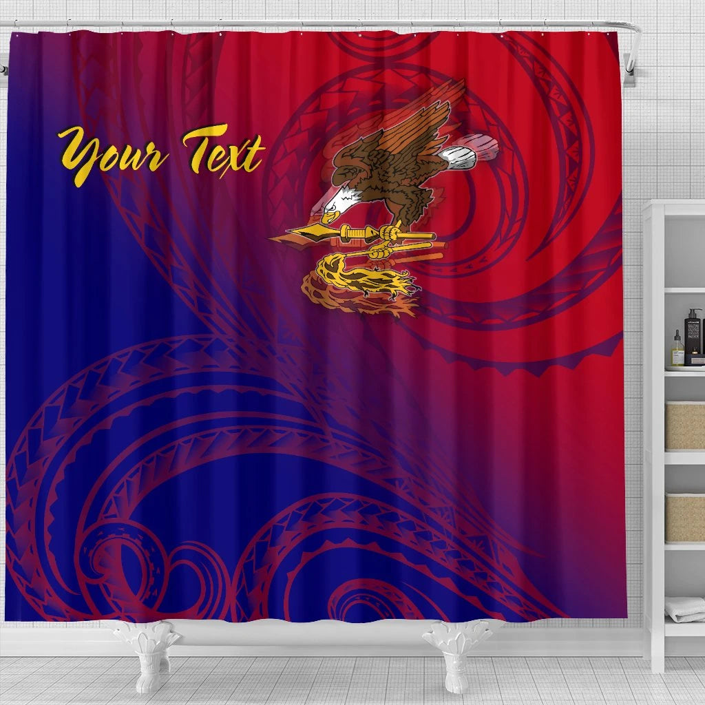 American Samoa Polynesian Custom Personalised Personalized Shower Curtain - Bald Eagle (Blue - Red)