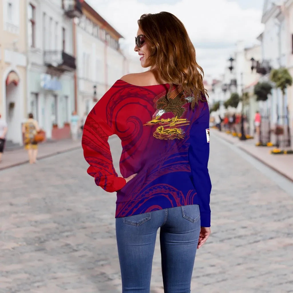 American Samoa Polynesian Custom Personalised Personalized Women Off Shoulder Sweater - Bald Eagle (Blue - Red)