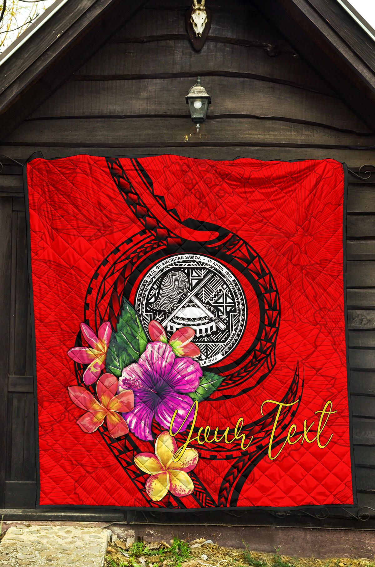 American Samoa Polynesian Custom Personalised Premium Quilt - Floral With Seal Red