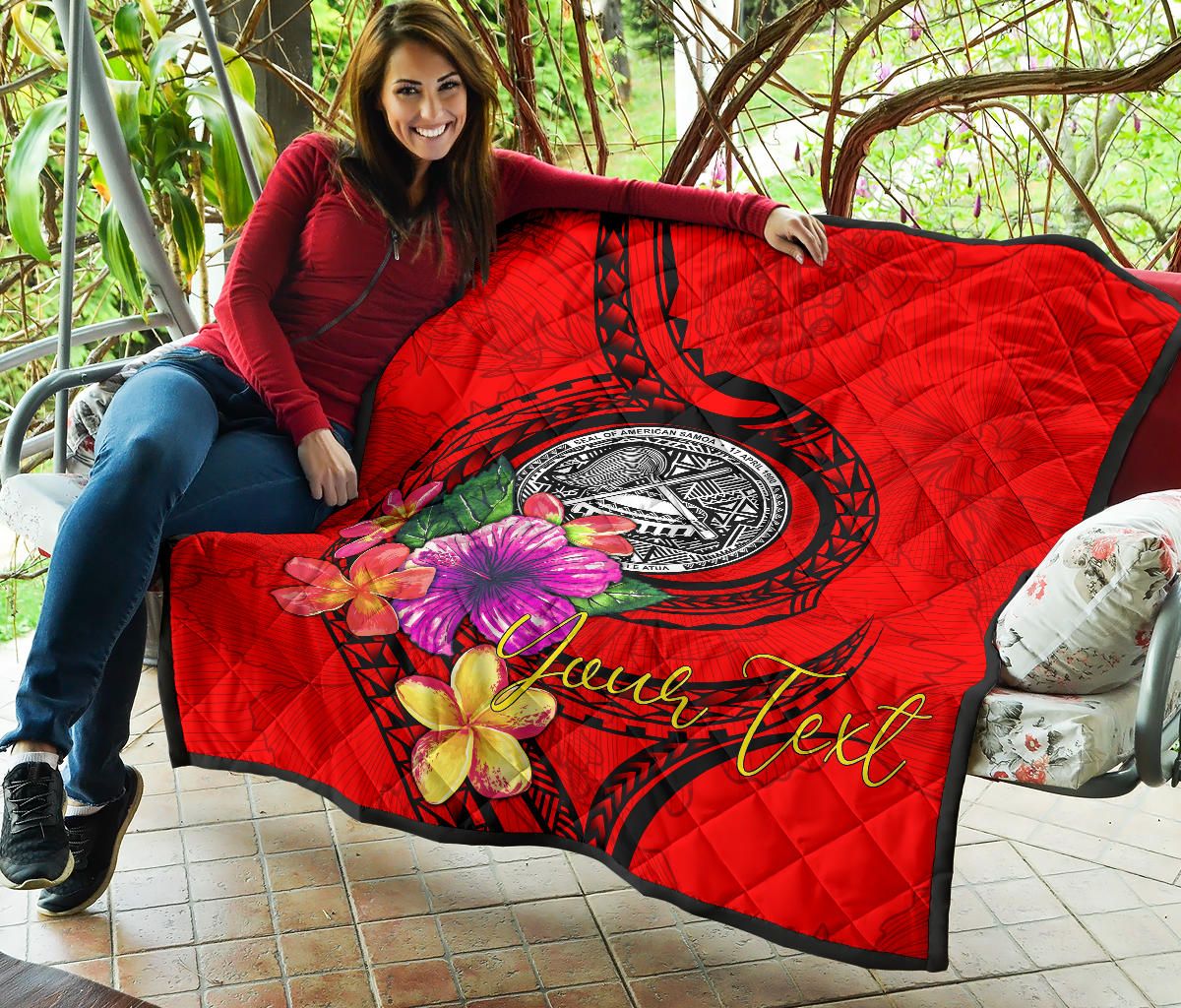 American Samoa Polynesian Custom Personalised Premium Quilt - Floral With Seal Red