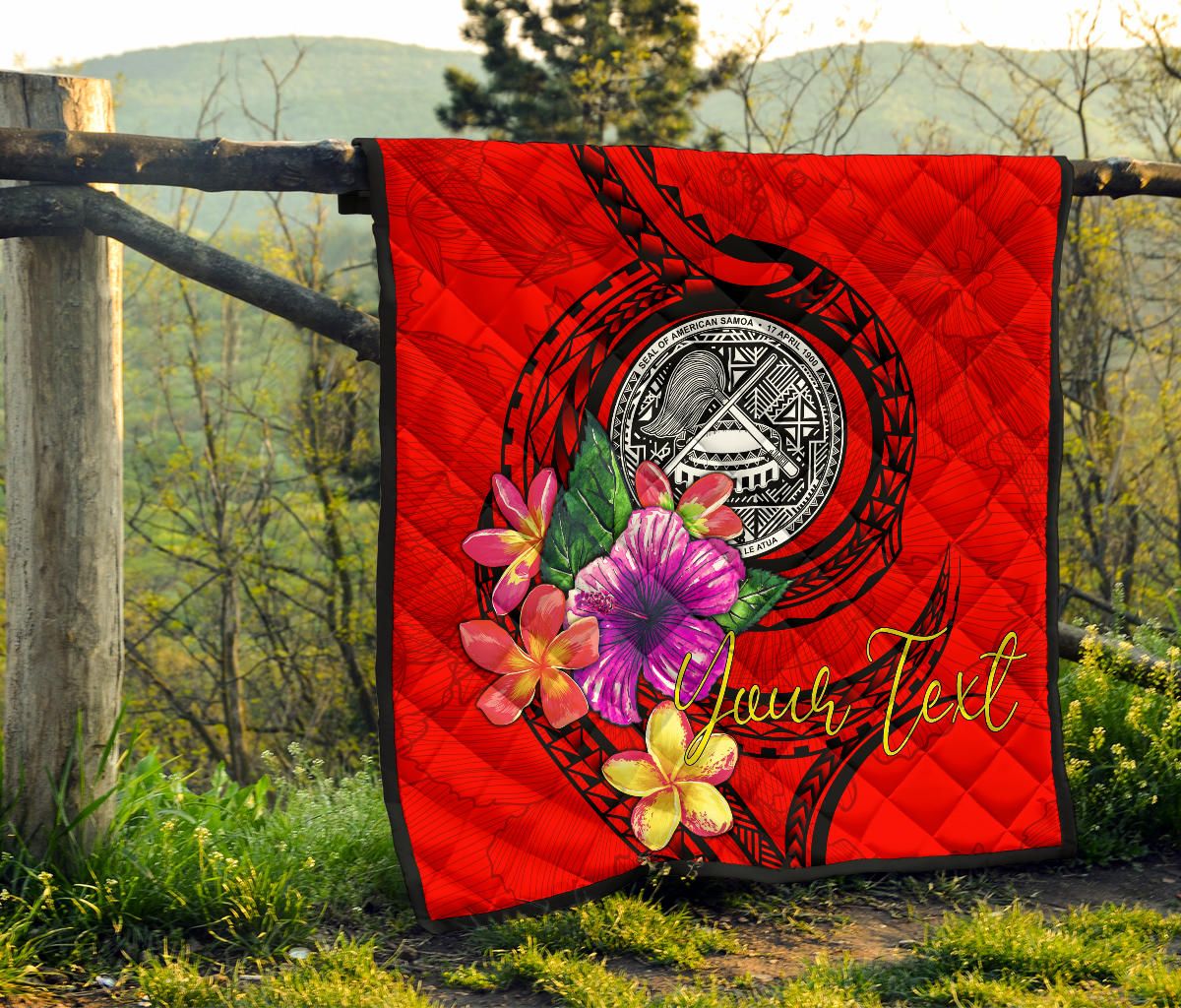 American Samoa Polynesian Custom Personalised Premium Quilt - Floral With Seal Red