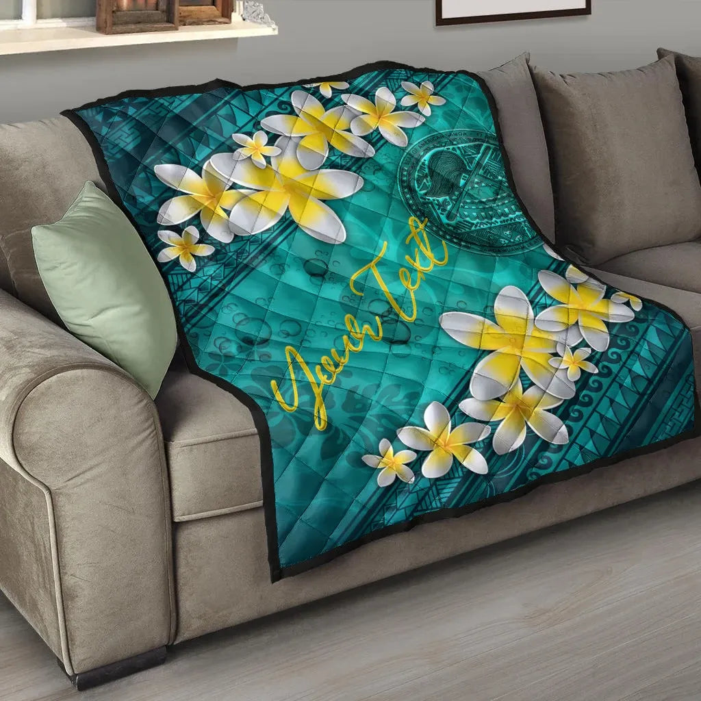 American Samoa Polynesian Custom Personalised Quilt - Plumeria With Blue Ocean