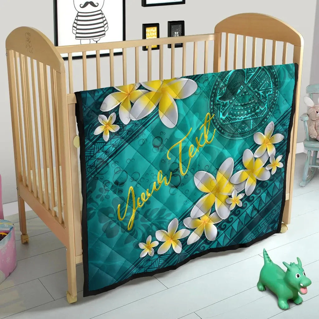 American Samoa Polynesian Custom Personalised Quilt - Plumeria With Blue Ocean