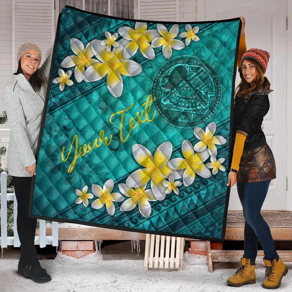 American Samoa Polynesian Custom Personalised Quilt - Plumeria With Blue Ocean