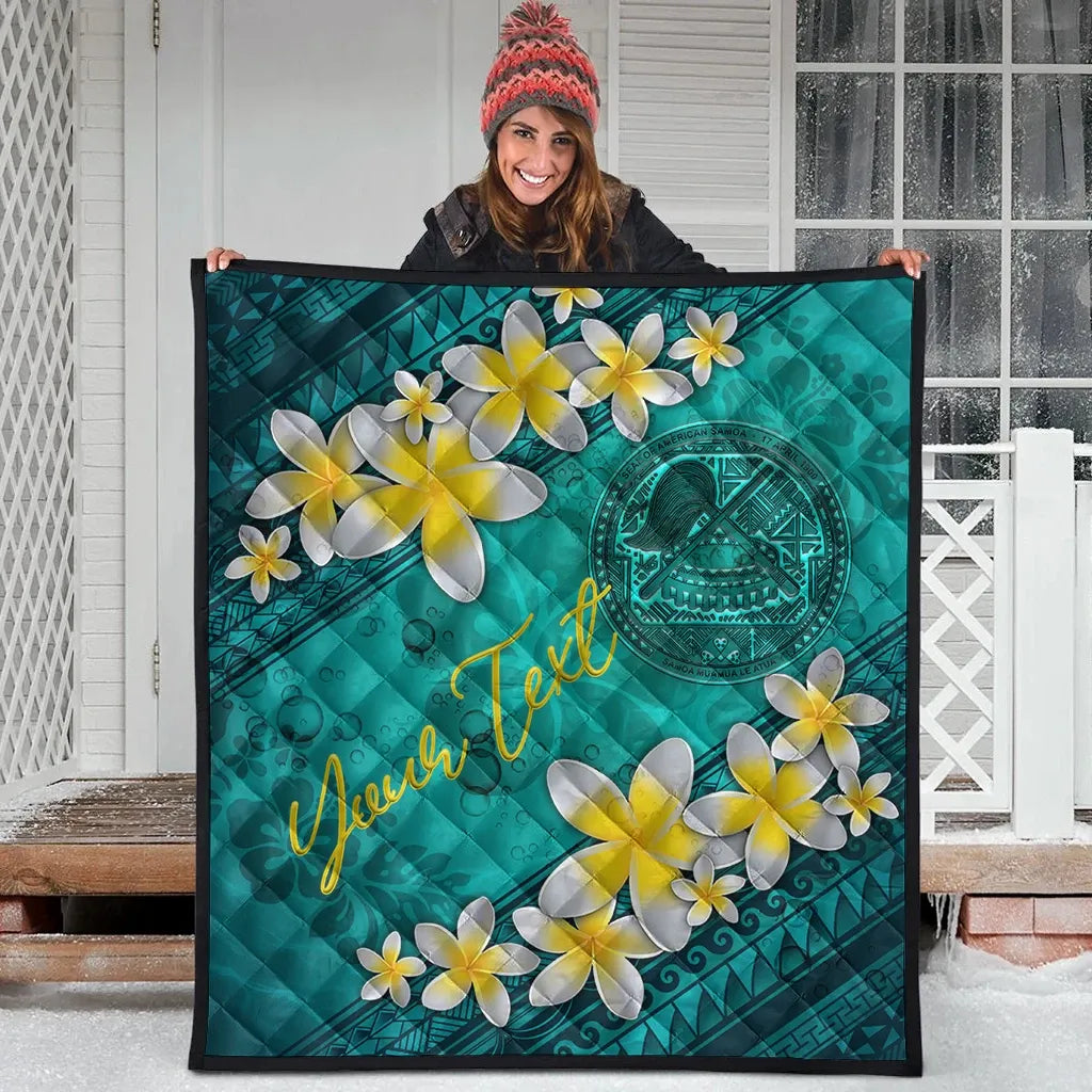 American Samoa Polynesian Custom Personalised Quilt - Plumeria With Blue Ocean