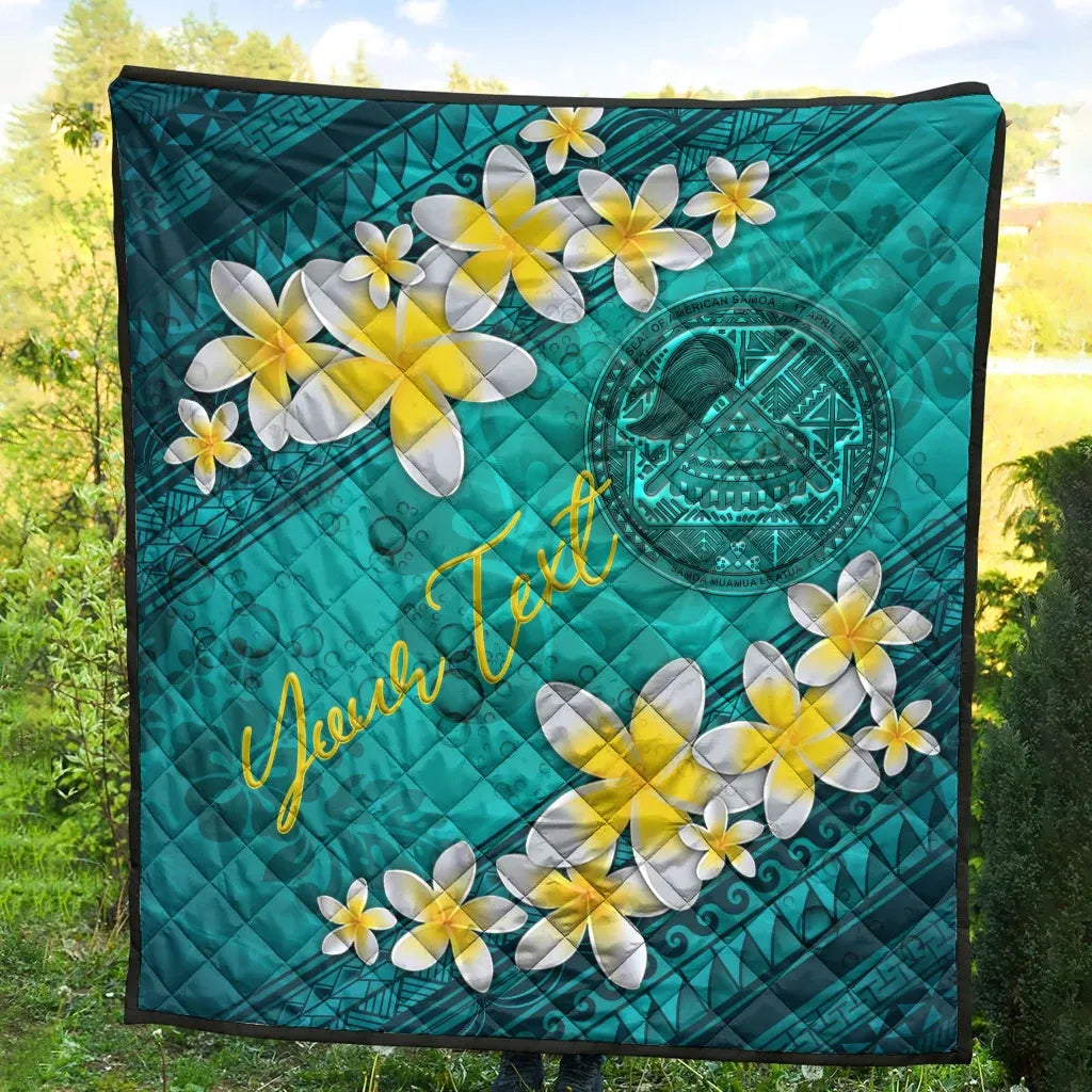 American Samoa Polynesian Custom Personalised Quilt - Plumeria With Blue Ocean
