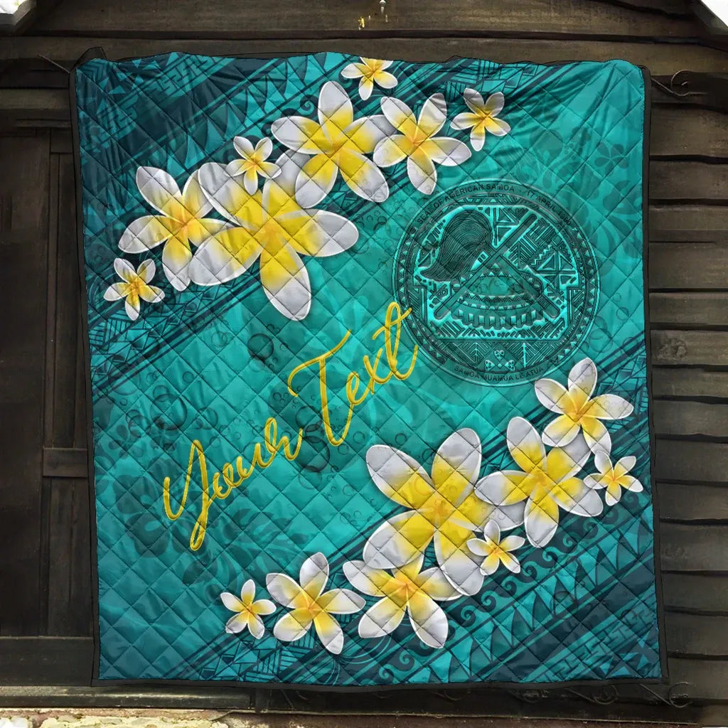 American Samoa Polynesian Custom Personalised Quilt - Plumeria With Blue Ocean