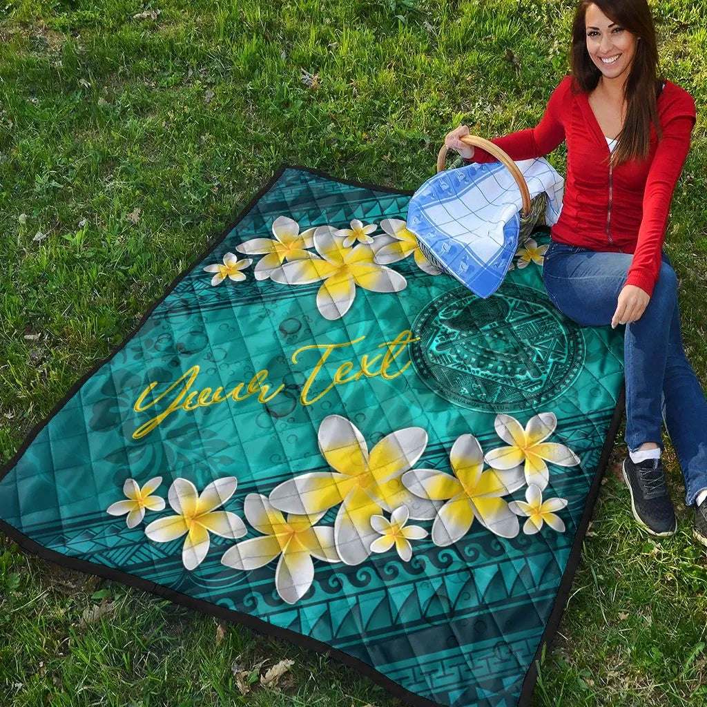 American Samoa Polynesian Custom Personalised Quilt - Plumeria With Blue Ocean