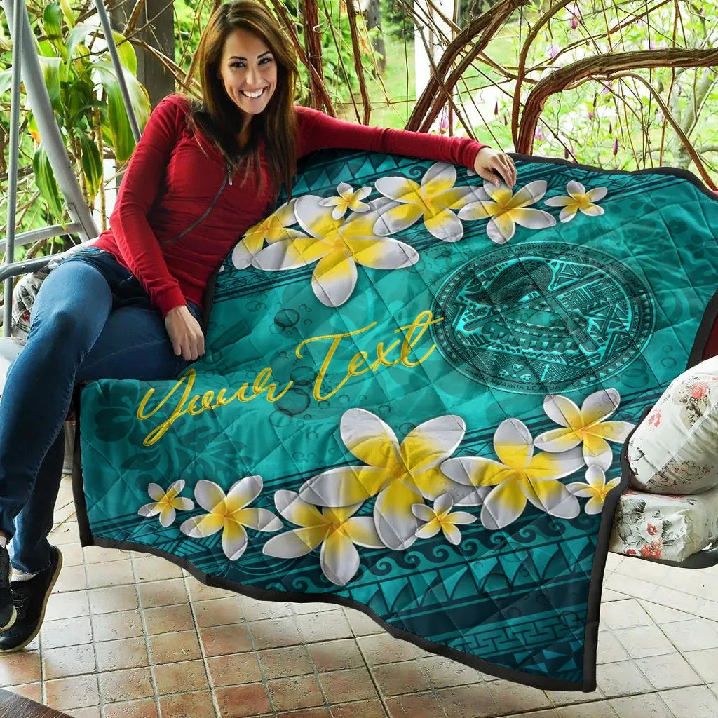 American Samoa Polynesian Custom Personalised Quilt - Plumeria With Blue Ocean