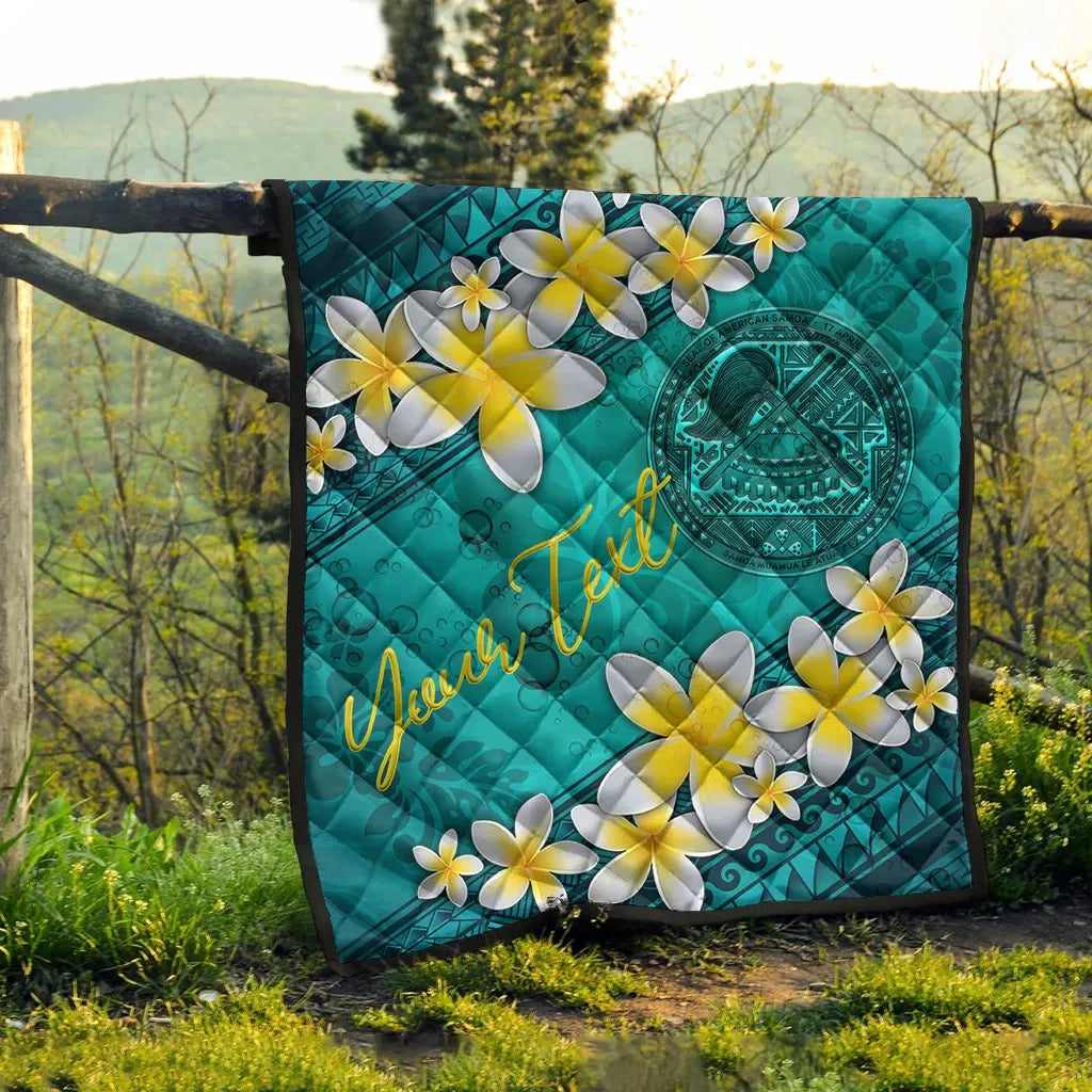 American Samoa Polynesian Custom Personalised Quilt - Plumeria With Blue Ocean