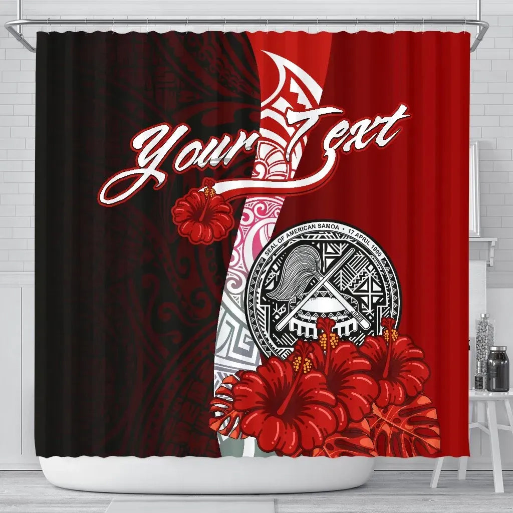 American Samoa Polynesian Custom Personalised Shower Curtain - Coat Of Arm With Hibiscus