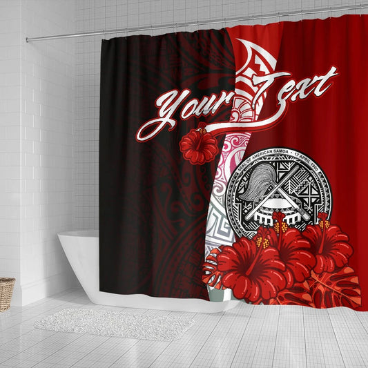 American Samoa Polynesian Custom Personalised Shower Curtain - Coat Of Arm With Hibiscus