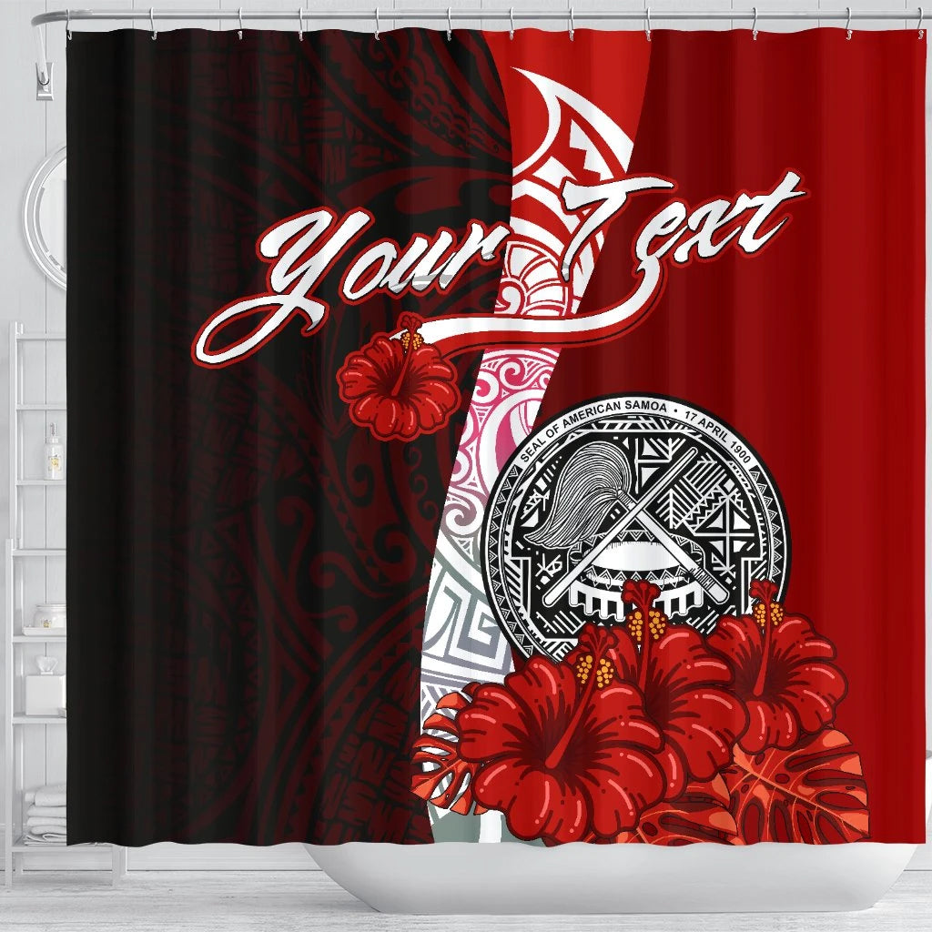 American Samoa Polynesian Custom Personalised Shower Curtain - Coat Of Arm With Hibiscus