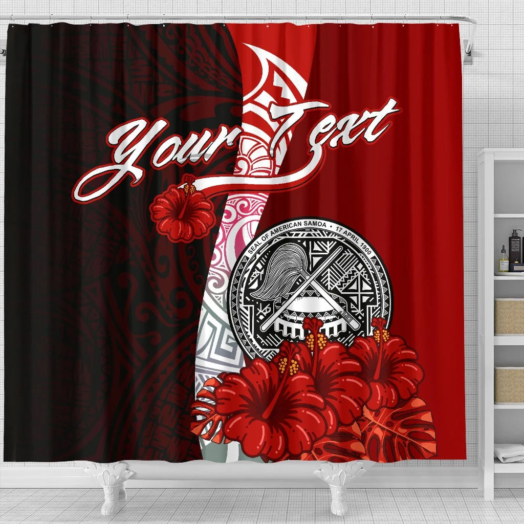 American Samoa Polynesian Custom Personalised Shower Curtain - Coat Of Arm With Hibiscus