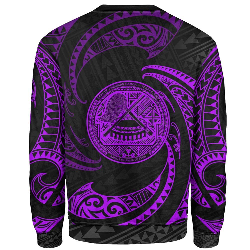American Samoa Polynesian Custom Personalised Sweatshirt - Purple Tribal Wave