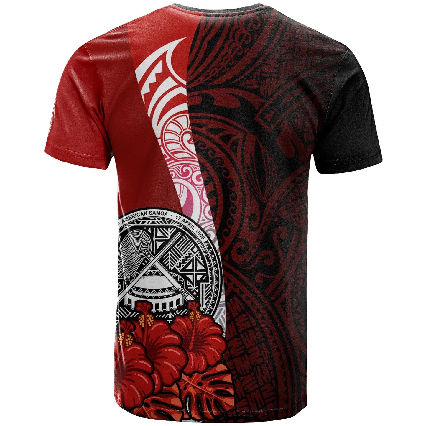 American Samoa Polynesian Custom Personalised T-shirt - Coat Of Arm With Hibiscus