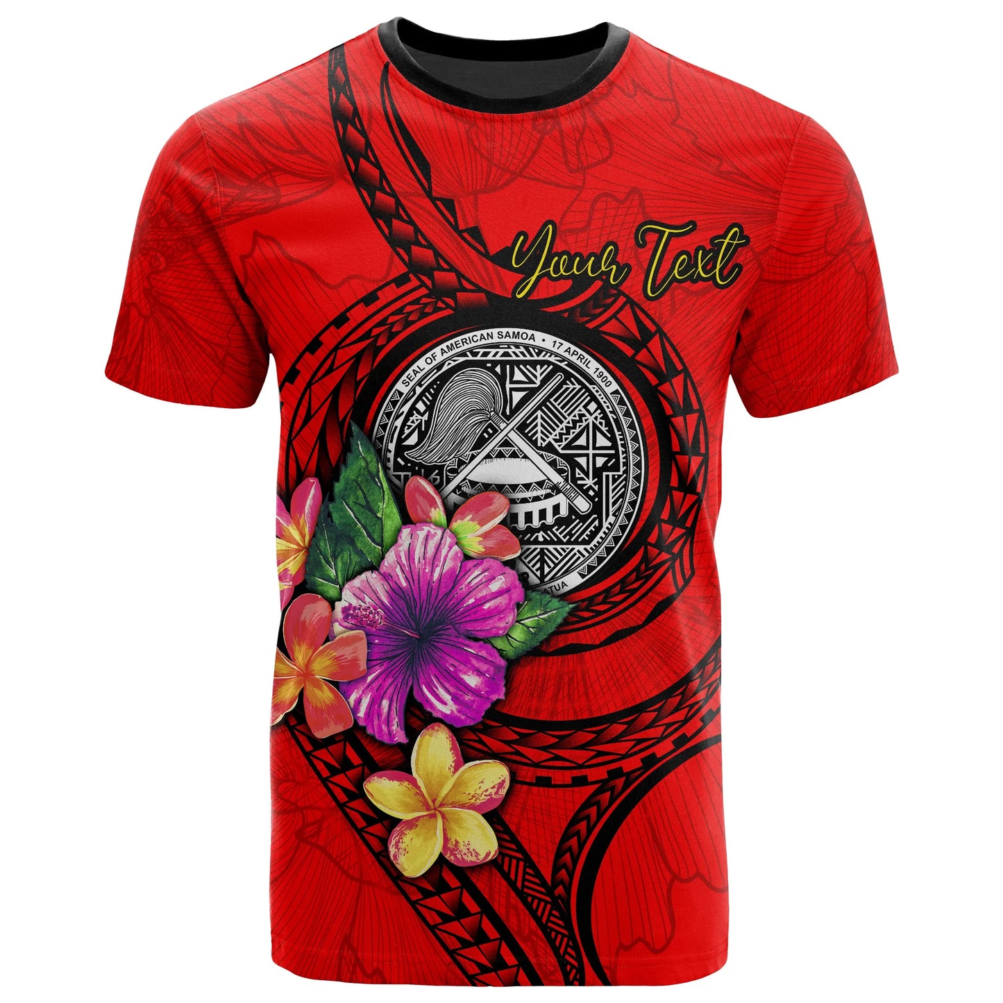 American Samoa Polynesian Custom Personalised T-shirt - Floral With Seal Red