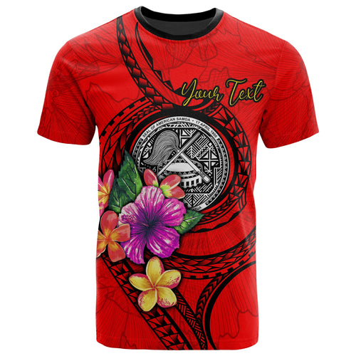 American Samoa Polynesian Custom Personalised T-shirt - Floral With Seal Red