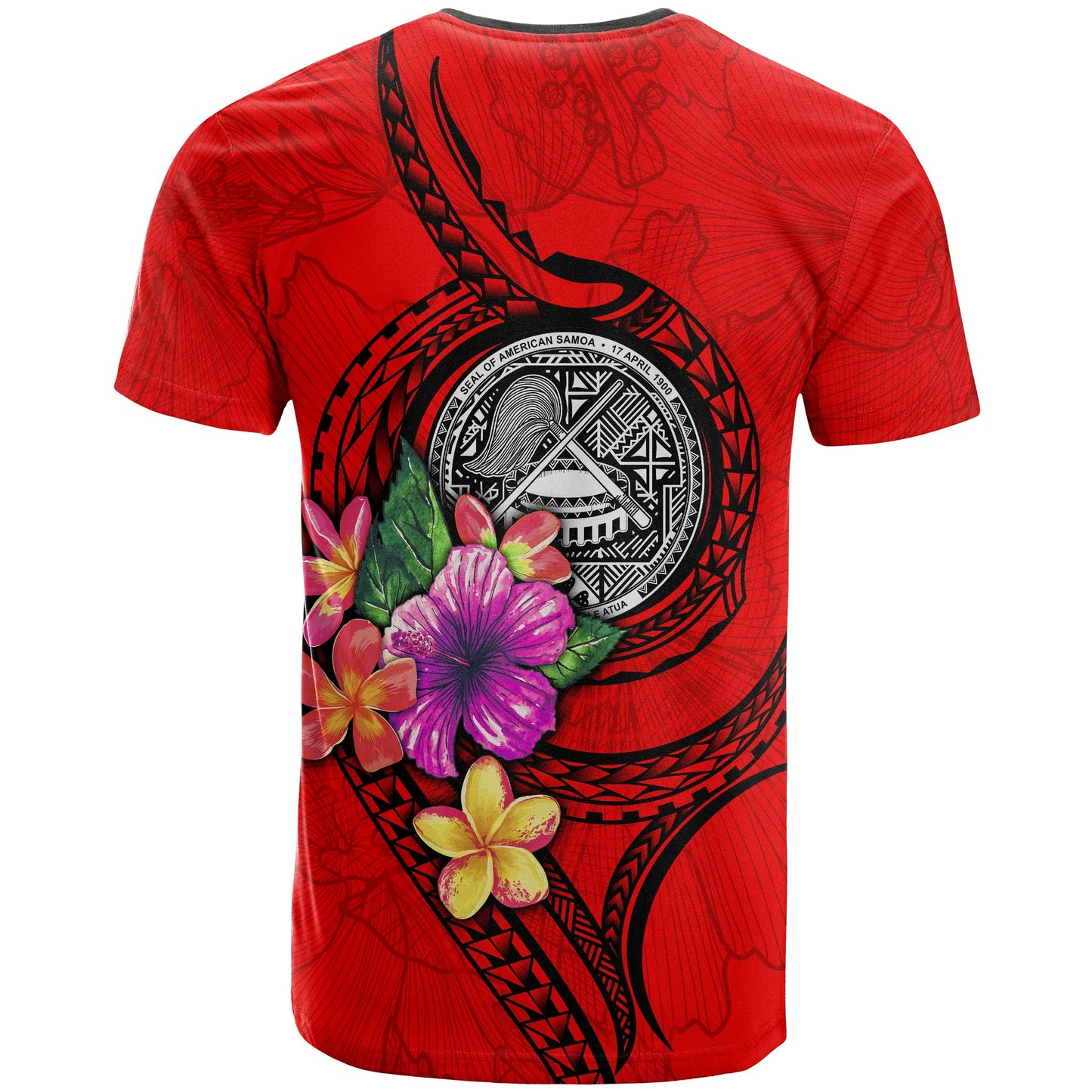 American Samoa Polynesian Custom Personalised T-shirt - Floral With Seal Red