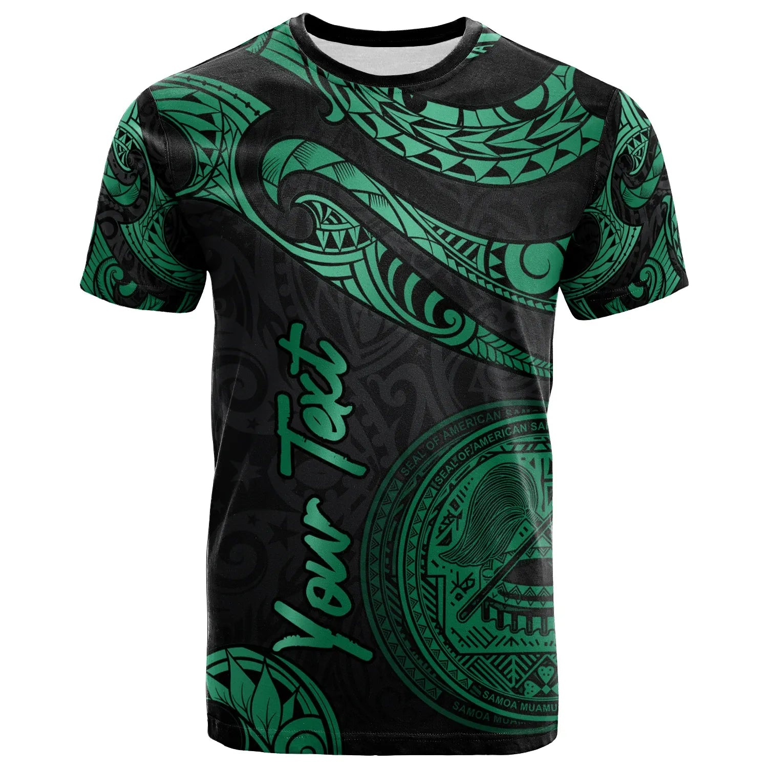 American Samoa Polynesian Custom Personalised T-Shirt - Poly Tattoo Green Version