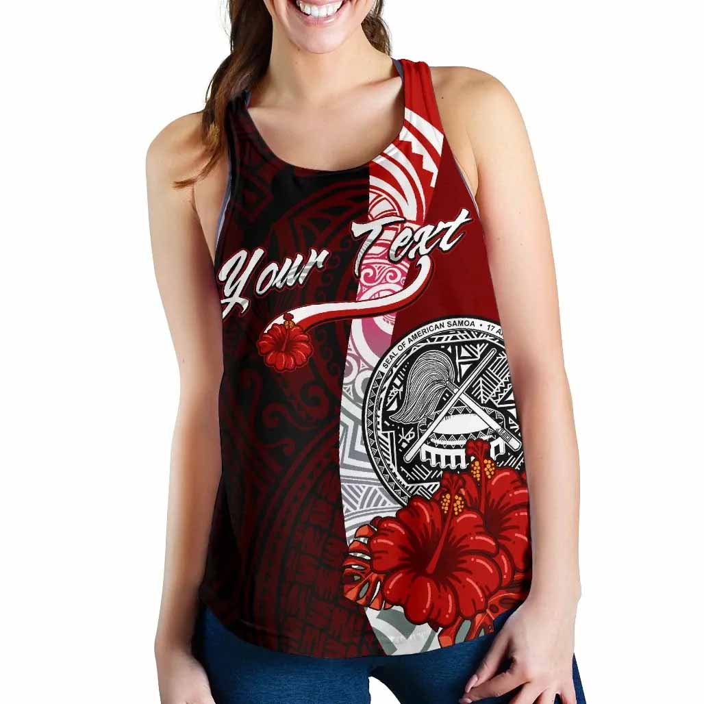 American Samoa Polynesian Custom Personalised Women Racerback Tank - Coat Of Arm With Hibiscus