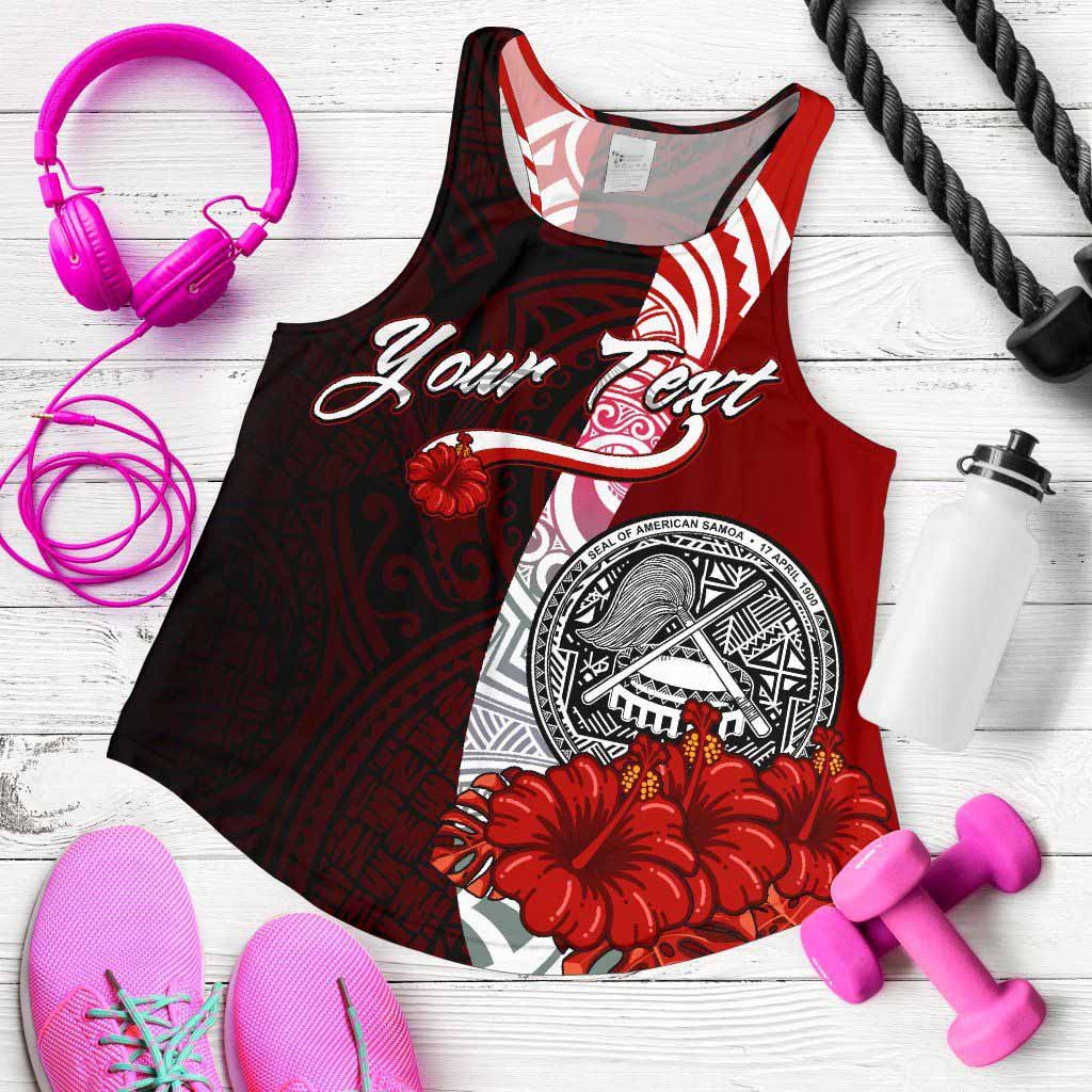 American Samoa Polynesian Custom Personalised Women Racerback Tank - Coat Of Arm With Hibiscus