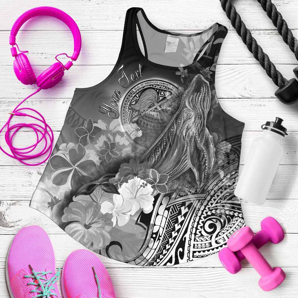 American Samoa Polynesian Custom Personalised Women Racerback Tank - Humpback Whale with Tropical Flowers (White)