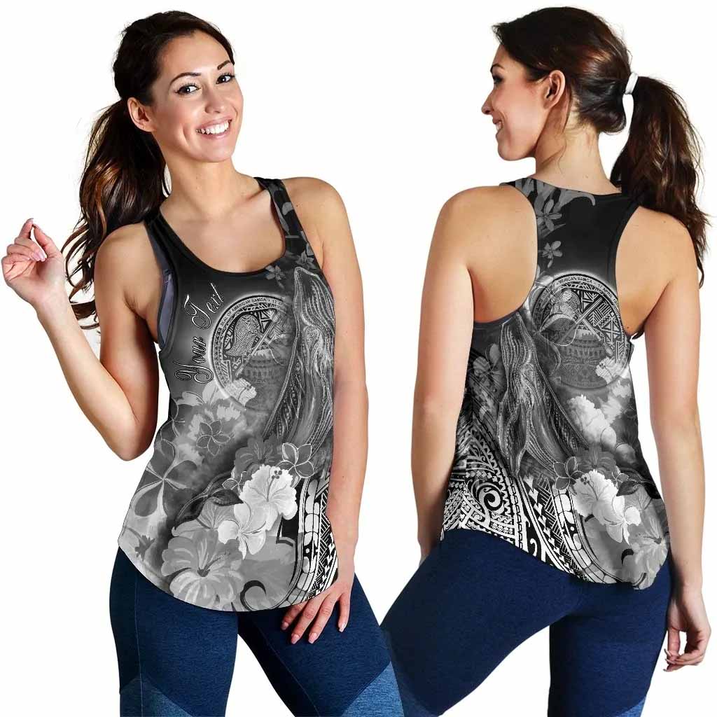 American Samoa Polynesian Custom Personalised Women Racerback Tank - Humpback Whale with Tropical Flowers (White)