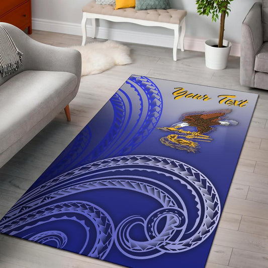 American Samoa Polynesian Custom Personalised Personalized Area Rug - Bald Eagle (Blue)