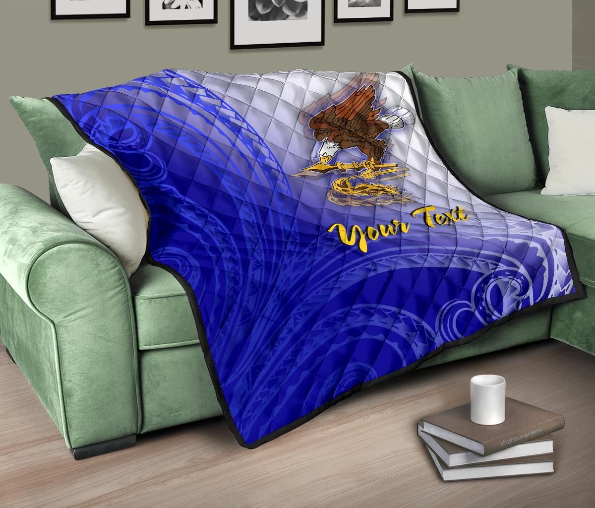 American Samoa Polynesian Custom Personalised Personalized Premium Quilt - Bald Eagle (Blue)