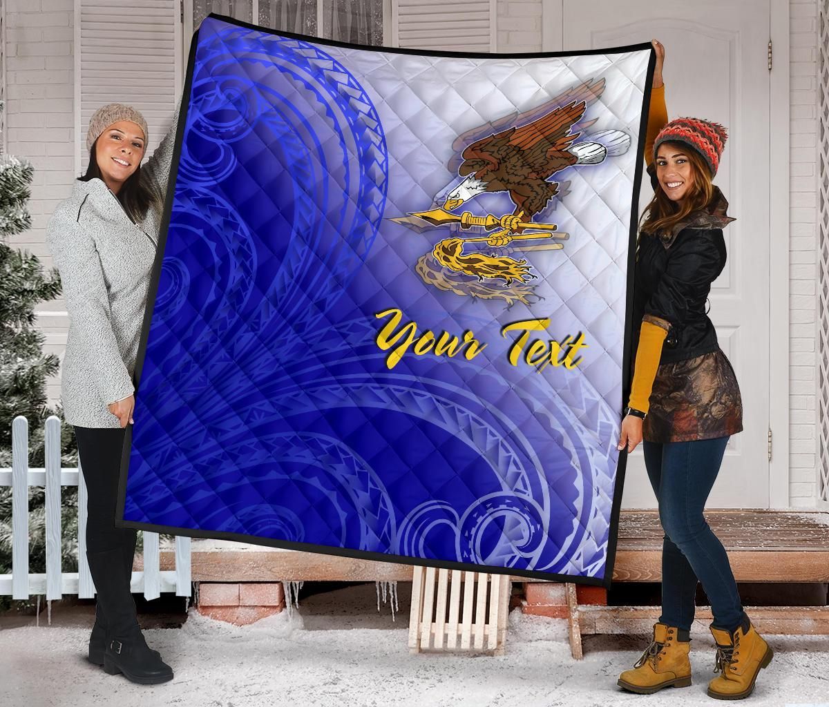 American Samoa Polynesian Custom Personalised Personalized Premium Quilt - Bald Eagle (Blue)