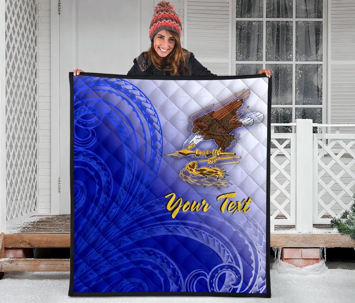 American Samoa Polynesian Custom Personalised Personalized Premium Quilt - Bald Eagle (Blue)