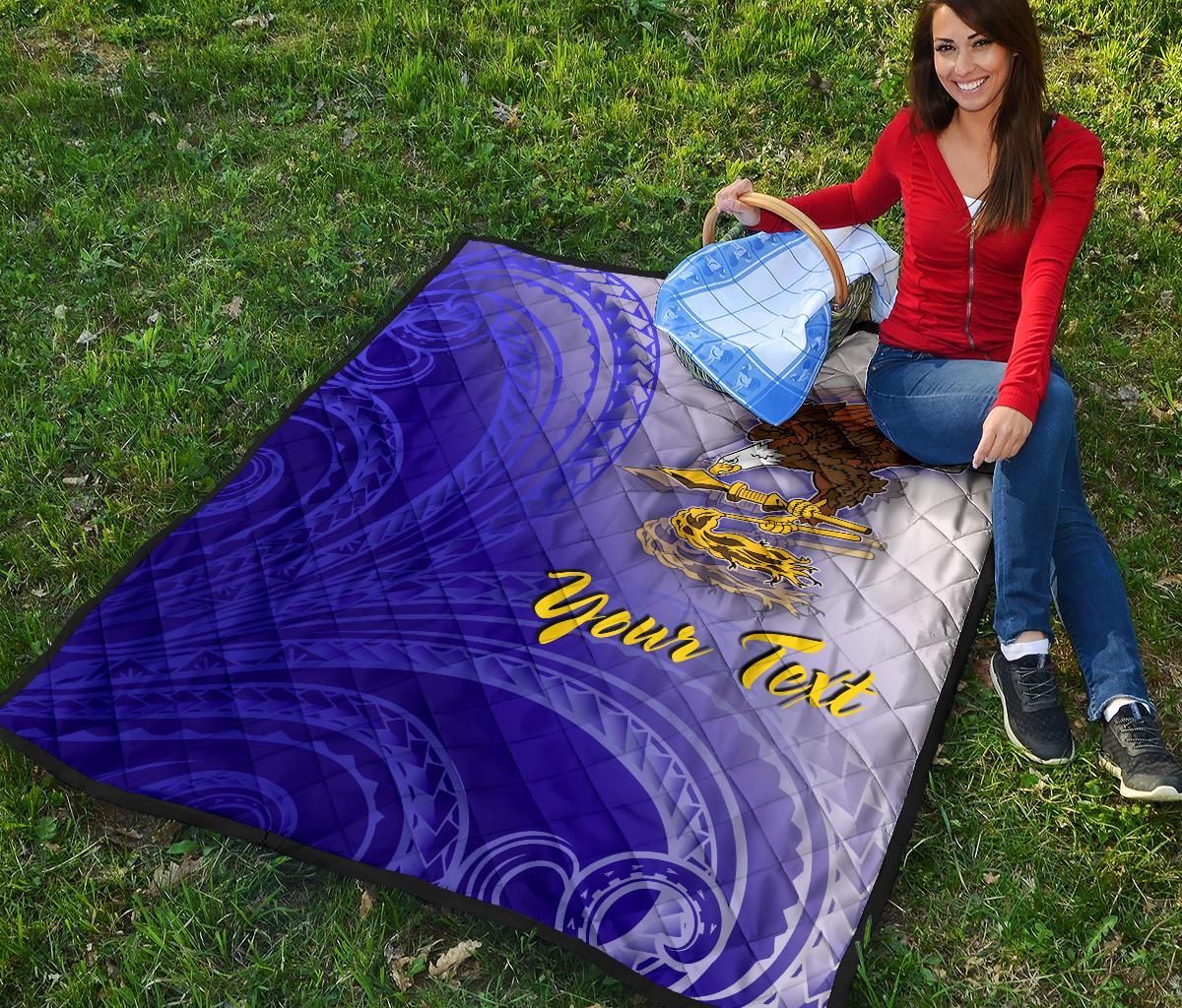 American Samoa Polynesian Custom Personalised Personalized Premium Quilt - Bald Eagle (Blue)