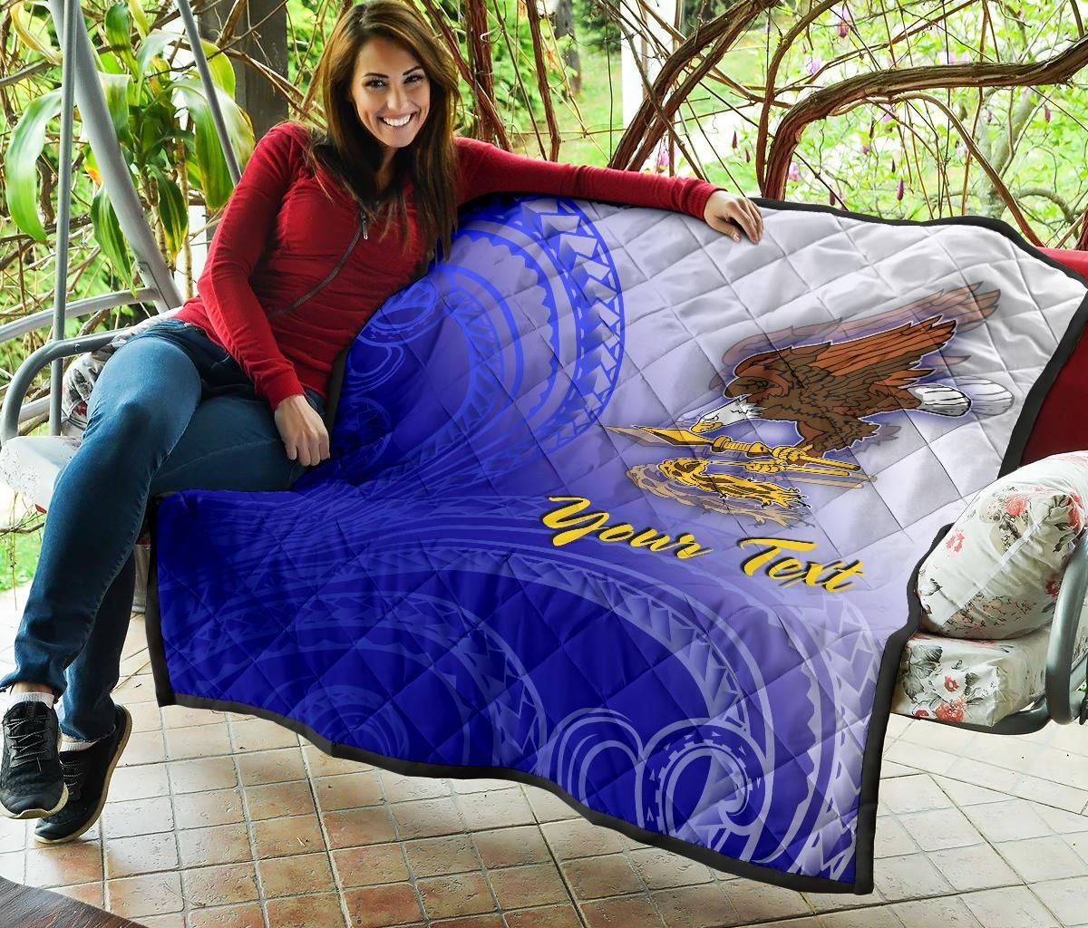 American Samoa Polynesian Custom Personalised Personalized Premium Quilt - Bald Eagle (Blue)