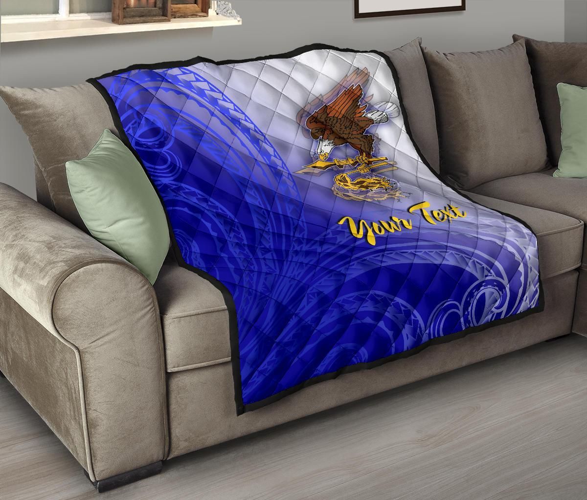 American Samoa Polynesian Custom Personalised Personalized Premium Quilt - Bald Eagle (Blue)