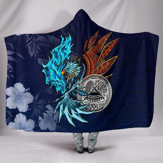 American Samoa Polynesian Hooded Blanket - Blue Polynesian Eagle