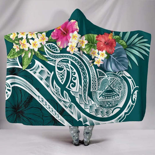 American Samoa Polynesian Hooded Blanket- Summer Plumeria