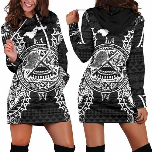 American Samoa Polynesian Hoodie Dress Map Black