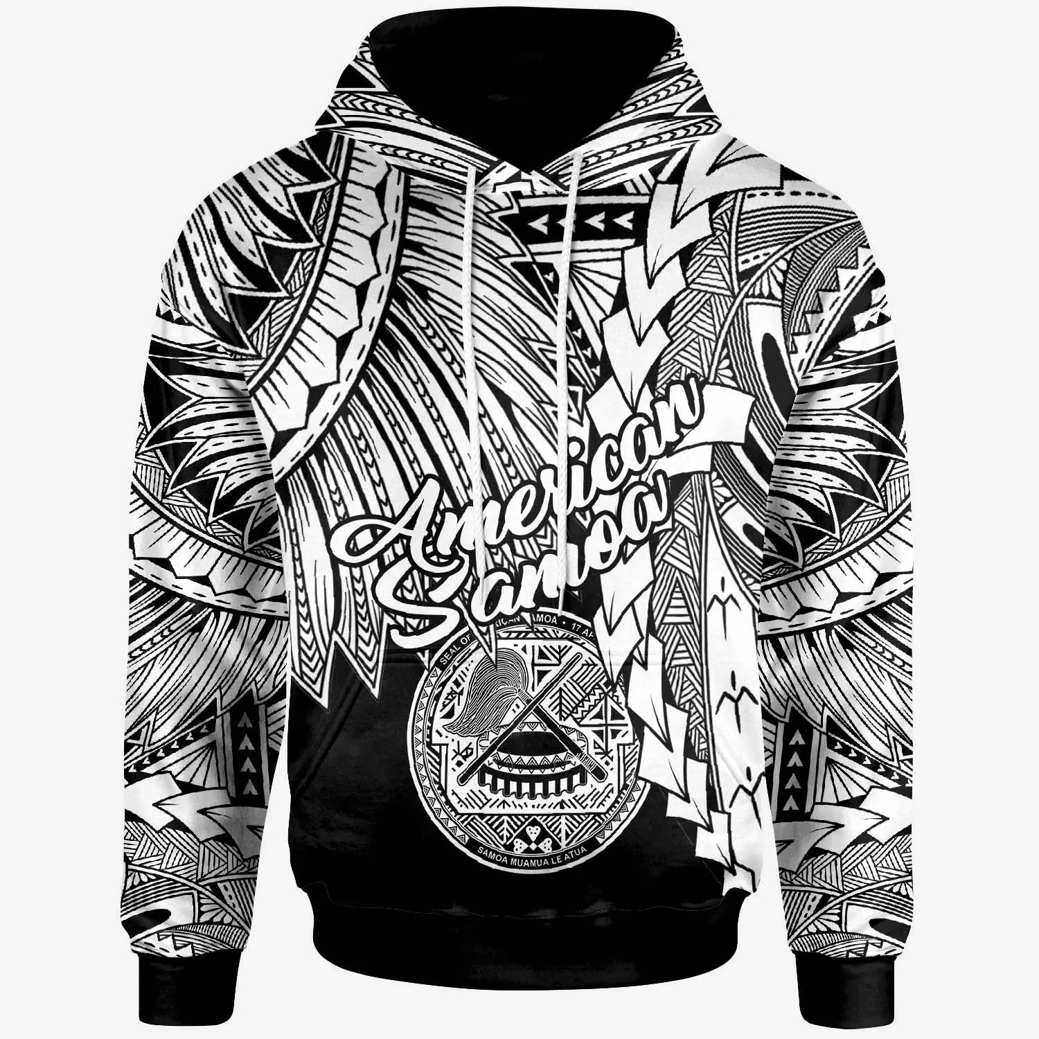 American Samoa Polynesian Hoodie - Tribal Wave Tattoo White