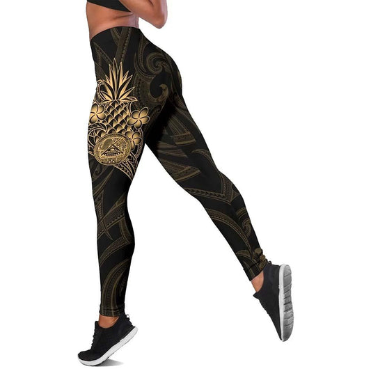 American Samoa Polynesian Legging - Gold Pineapple