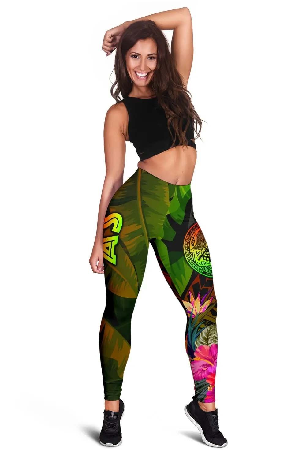 American Samoa Polynesian Legging -  Hibiscus and Banana Leaves