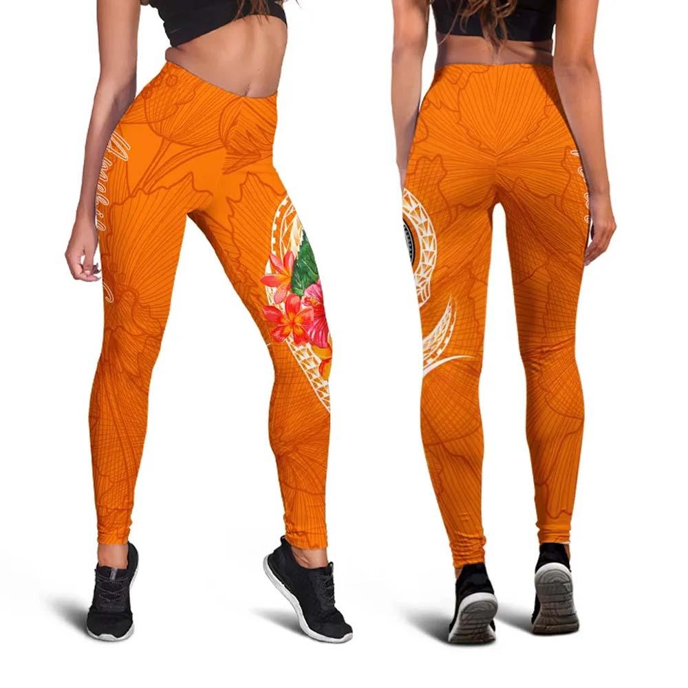 American Samoa Polynesian Legging - Orange Floral With Seal