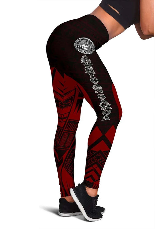 American Samoa Polynesian Legging - Polynesian Tattoo Red Version