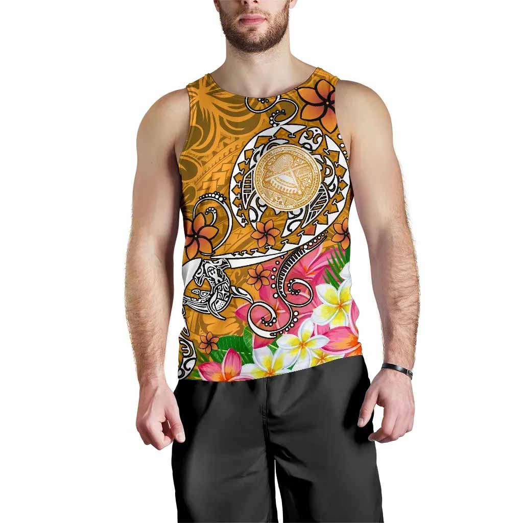 American Samoa Polynesian Men Tank Top - Turtle Plumeria (Gold)