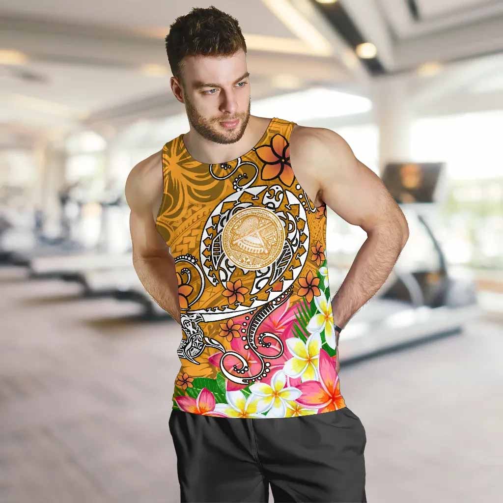 American Samoa Polynesian Men Tank Top - Turtle Plumeria (Gold)